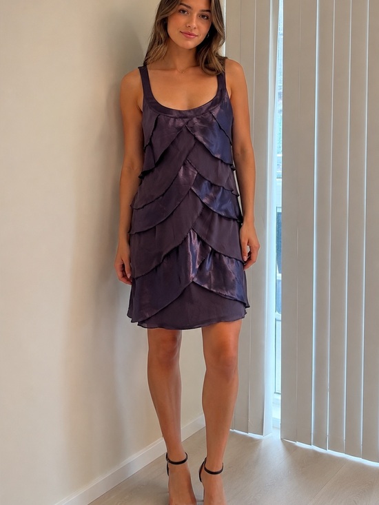 Laura Dresses & Skirts - SL fashion silky silver bullet flutter dress beaded trim